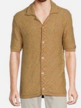 Karl Lagerfeld Openwork Diamond Crochet Short-Sleeve Button-Front